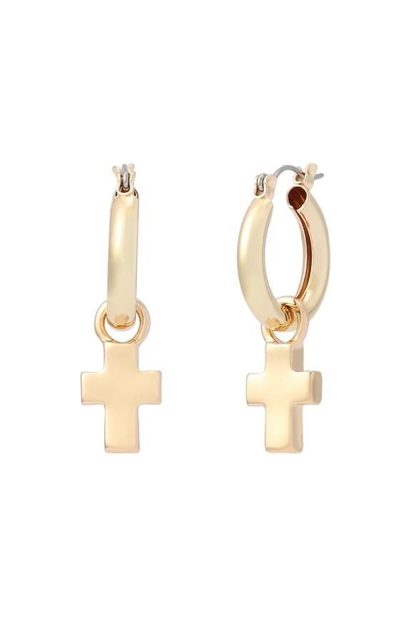 Women's Fashion Gold-Tone Cross Charm Huggie Earrings