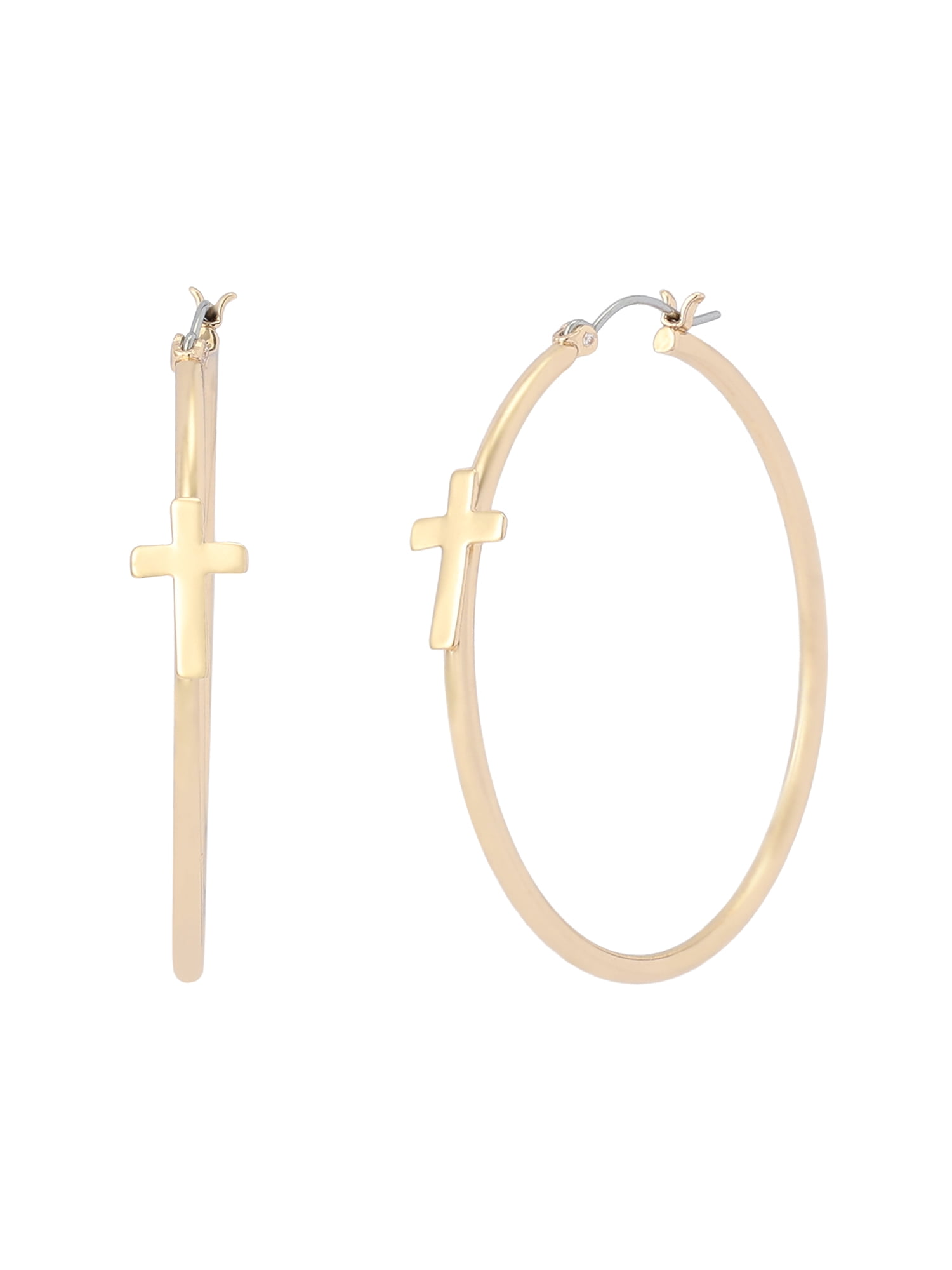 Madden NYC Women's Fashion Gold-Tone Cross Hoop Earrings