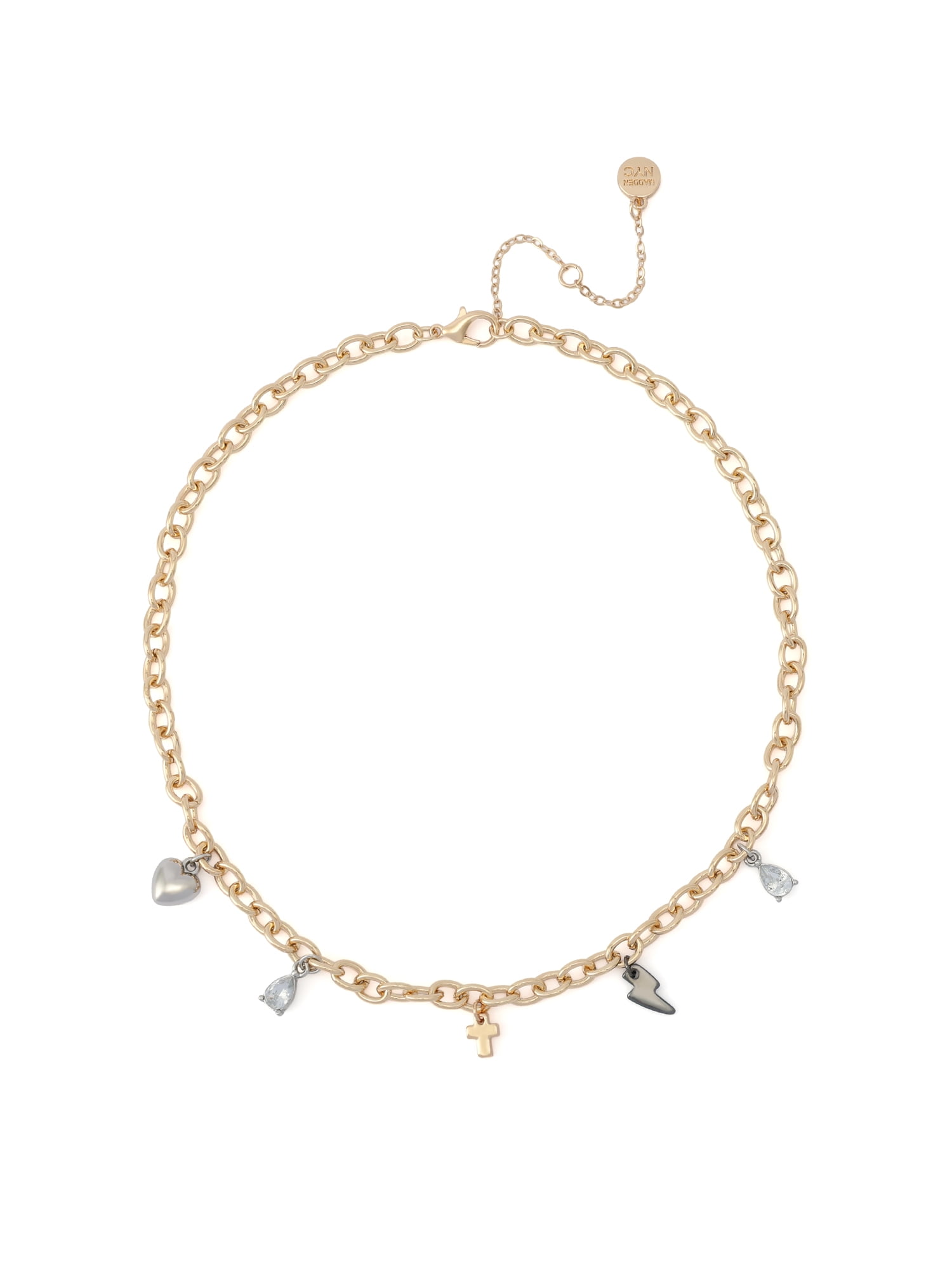 Madden NYC Women's Fashion Gold-Tone Cross Mixed Charm Bib Necklace