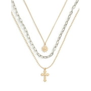MADDEN NYC Women's Fashion Gold Tone Cross Pendant Necklace Set, 3-Piece