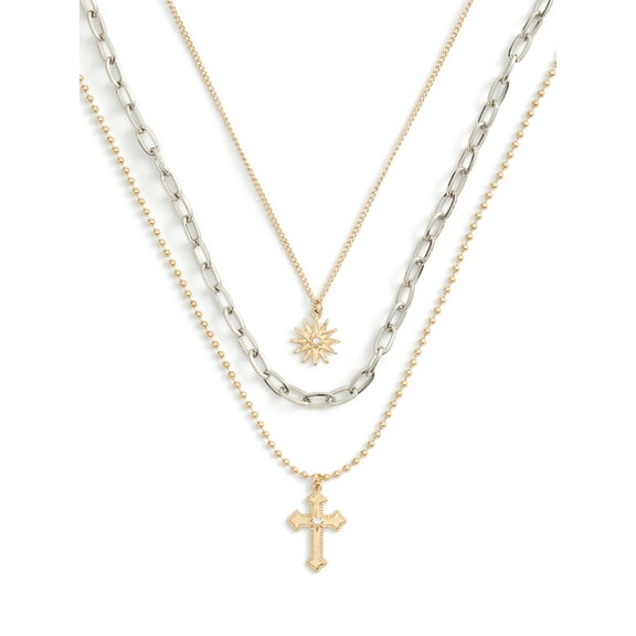 Madden NYC Women's Fashion Gold Tone Cross Pendant 3-Piece Necklace Set