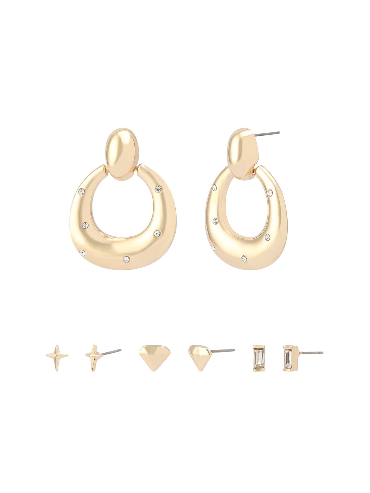 Madden NYC Women's Fashion Gold-Tone Doorknocker & Stud Earring 4-Piece Giftable Boxed Statement Set