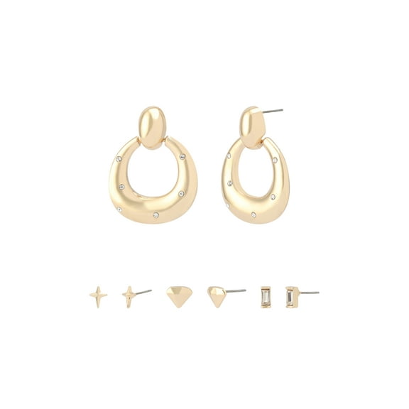 Madden NYC Women's Fashion Gold-Tone Doorknocker & Stud Earring 4-Piece Giftable Boxed Statement Set