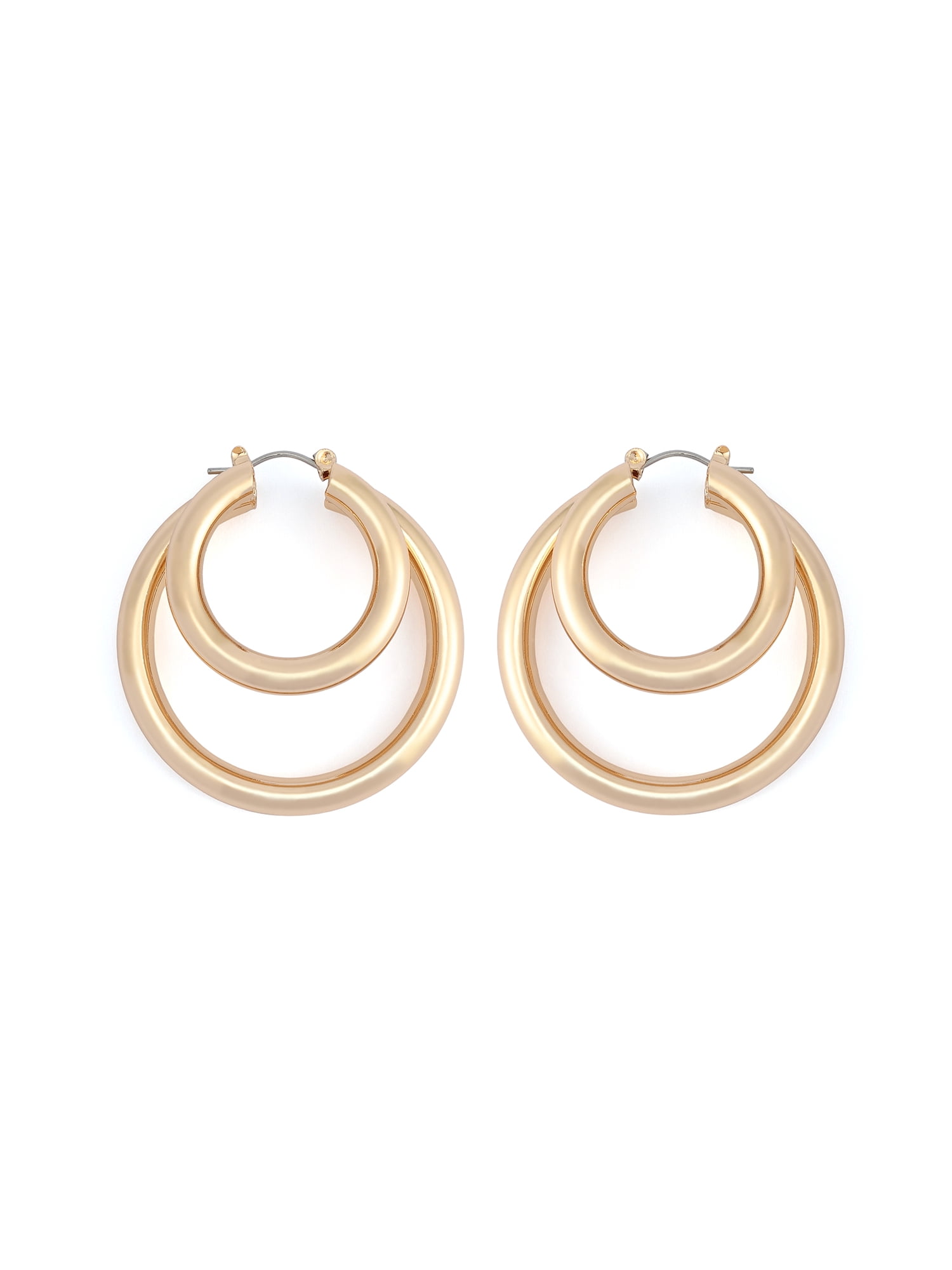 Madden NYC Women's Fashion Gold-Tone Double Layered Hoop Earrings