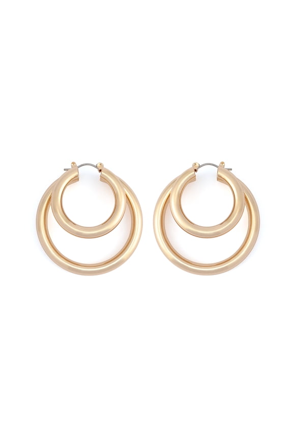 Women's Fashion Gold-Tone Double Layered Hoop Earrings