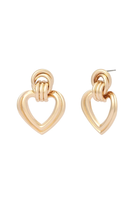 Women's Fashion Gold-Tone Heart Doorknocker Earrings
