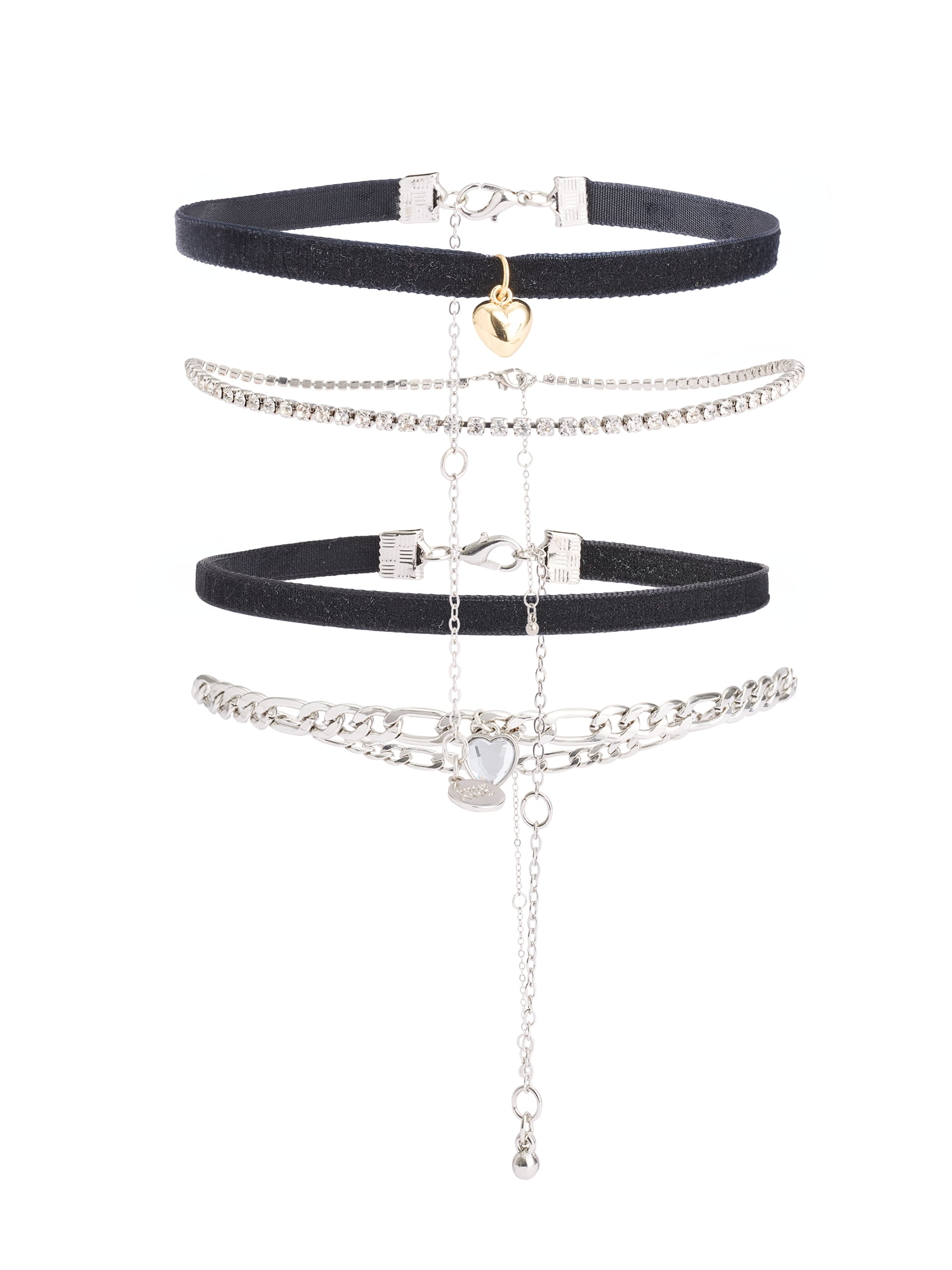Madden NYC Women's Fashion Gold Tone Heart Pendant Choker Necklace Set, 4-Piece