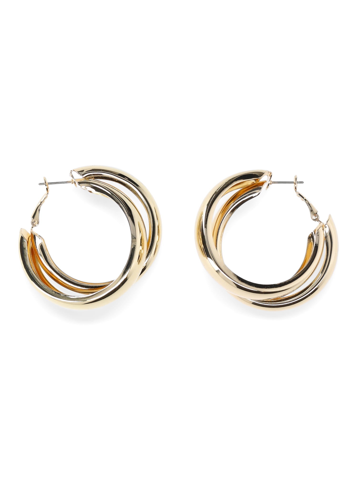 Madden NYC Women's Fashion Gold Tone Layered Hoop Earrings