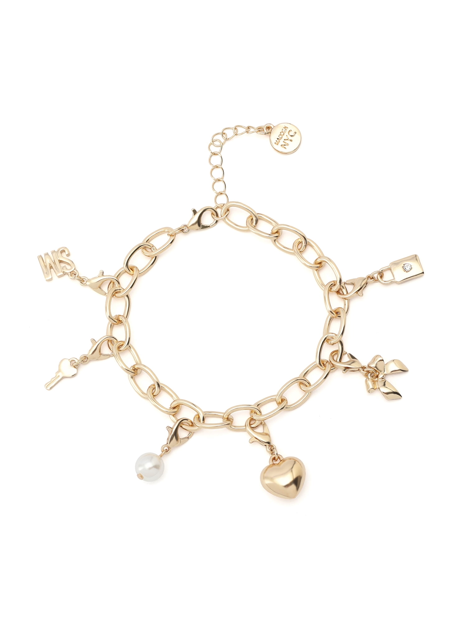 Madden NYC Women's Fashion Gold-Tone Lock Key Bracelet & 3-Piece Charm Giftable Boxed Jewelry Set