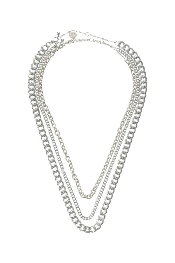 Women's Fashion Rhodium Mixed Chain 3-Piece Necklace Set