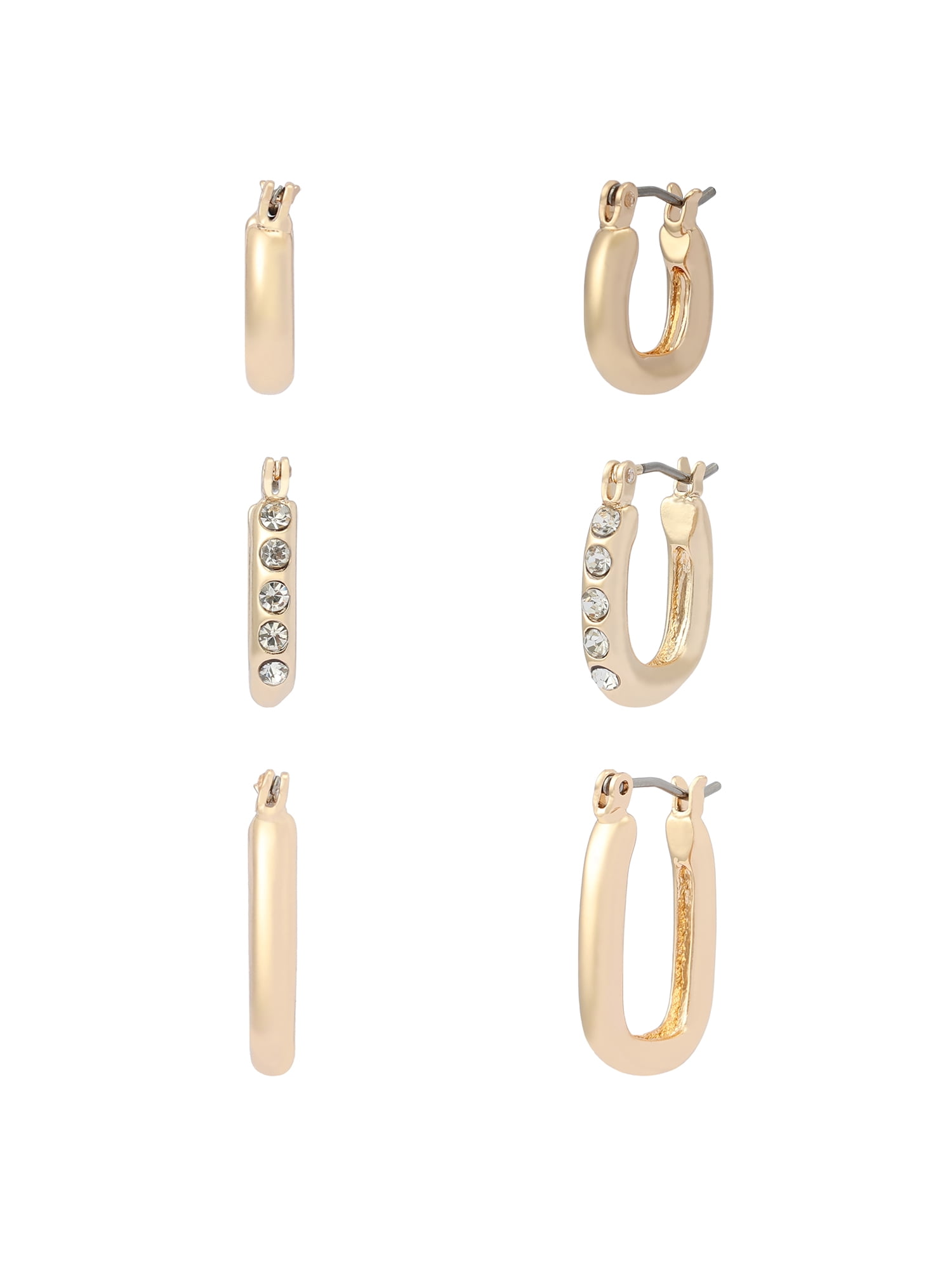 Madden NYC Women's Fashion Gold-Tone Mixed Huggie 3-Piece Earring Set