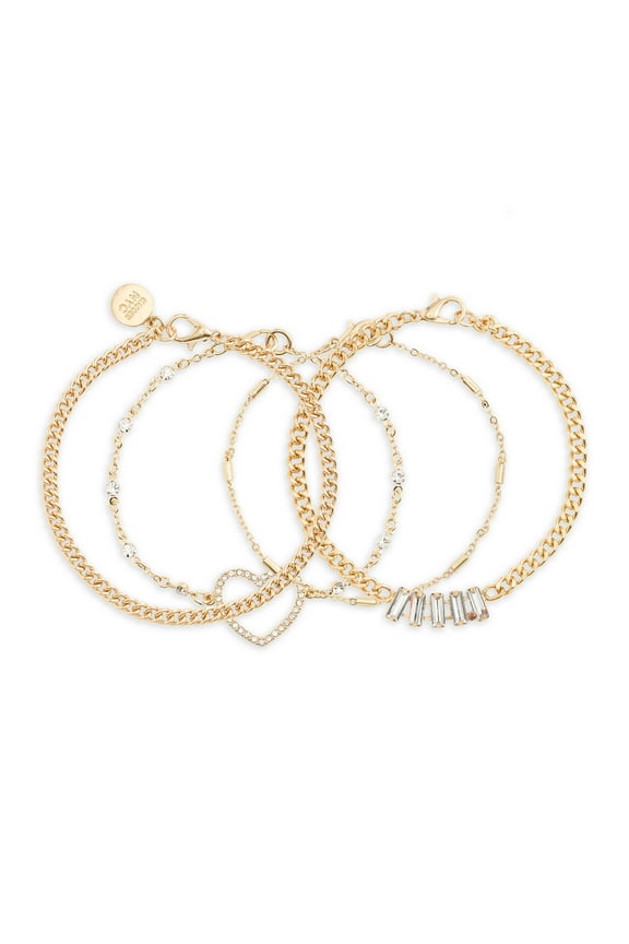 Women's Fashion Gold Tone Pavé Heart Mixed Bracelet Set, 4-Piece