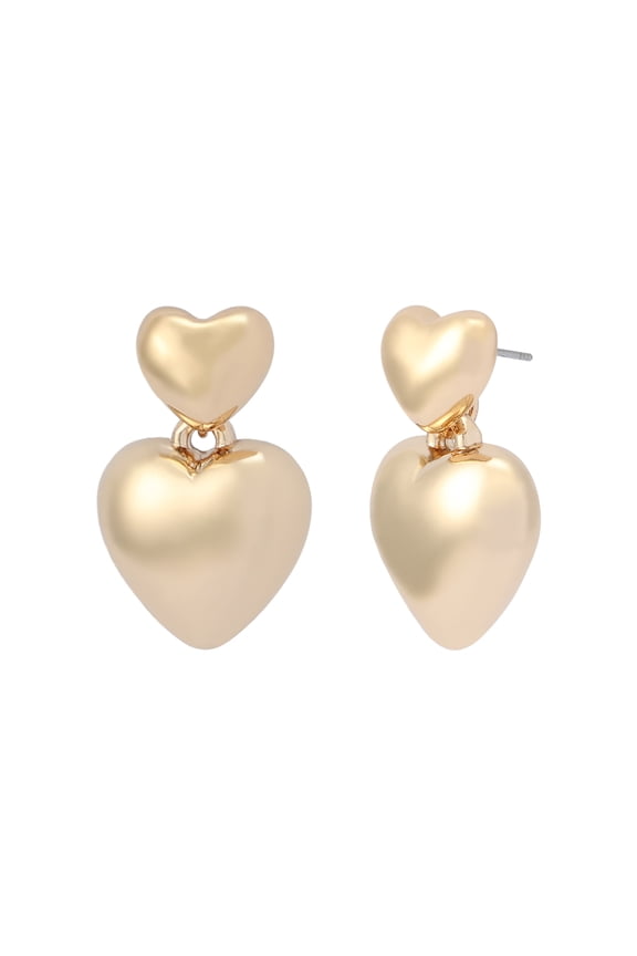 Women's Fashion Gold-Tone Puffy Heart Drop Earrings