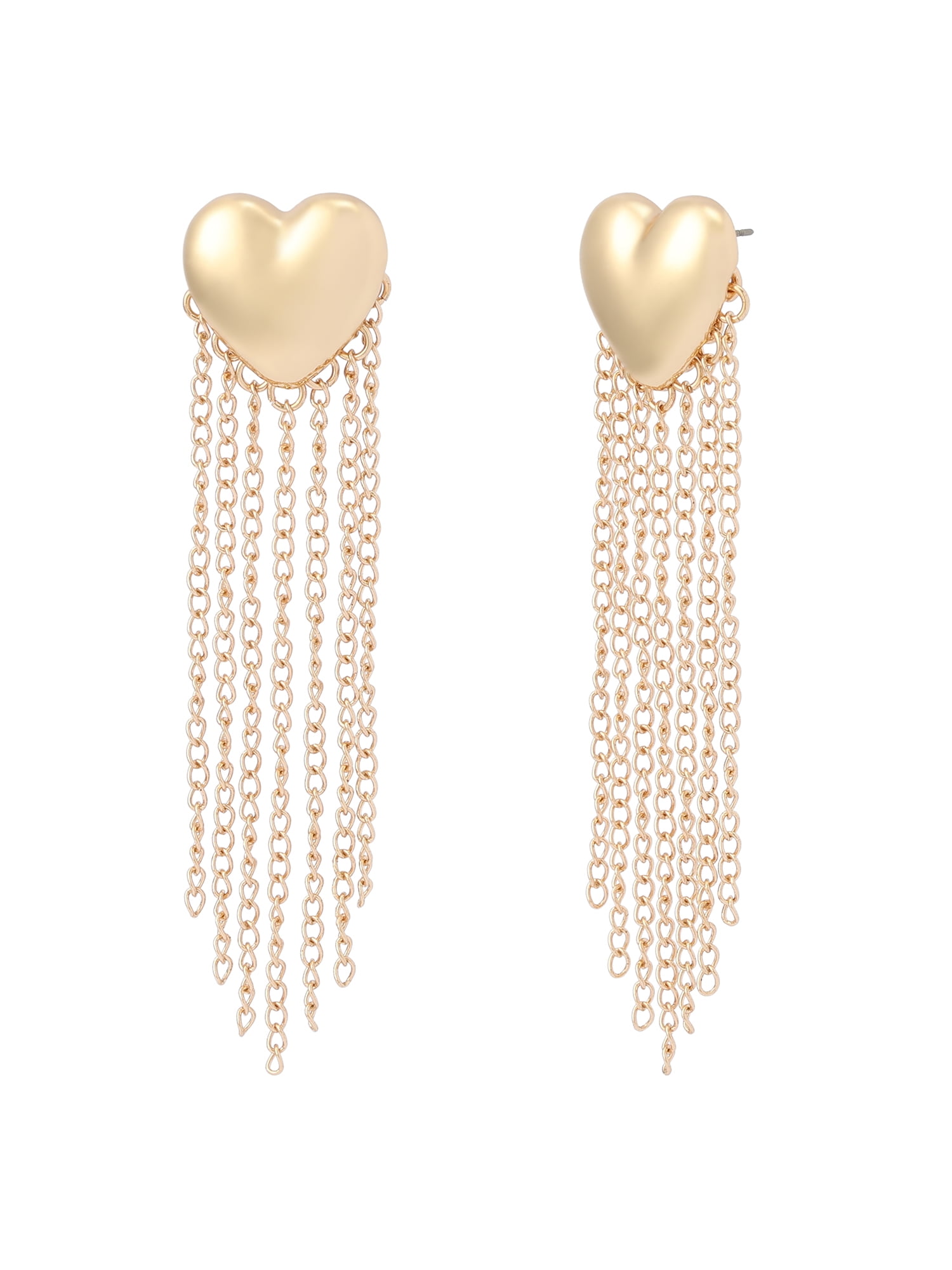 Madden NYC Women's Fashion Gold-Tone Puffy Heart Fringe Earrings