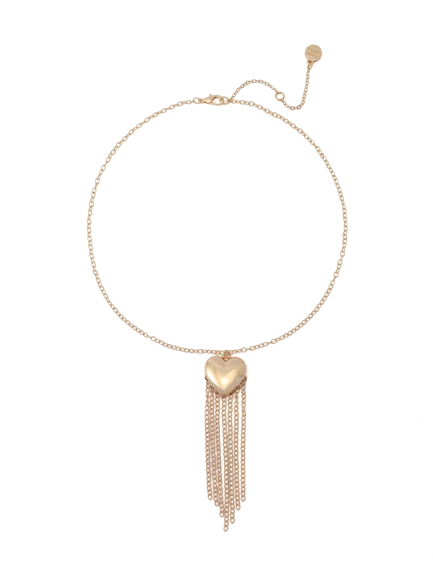 Madden NYC Women's Fashion Gold-Tone Puffy Heart Fringe Pendant Necklace