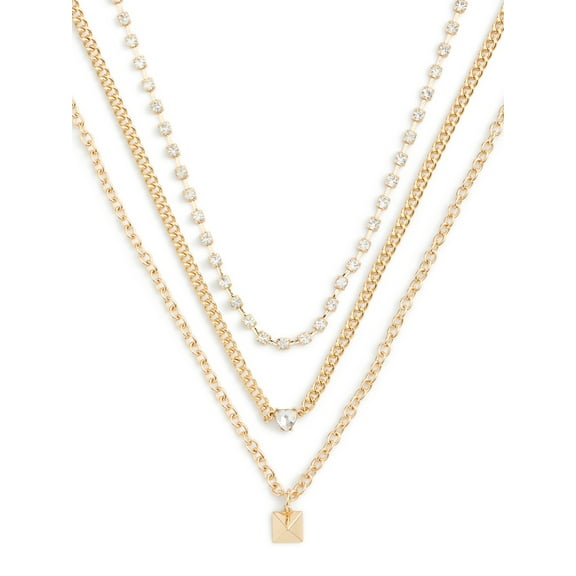 Madden NYC Women's Fashion Gold Tone Pyramid Pendant Necklace Set, 3-Piece
