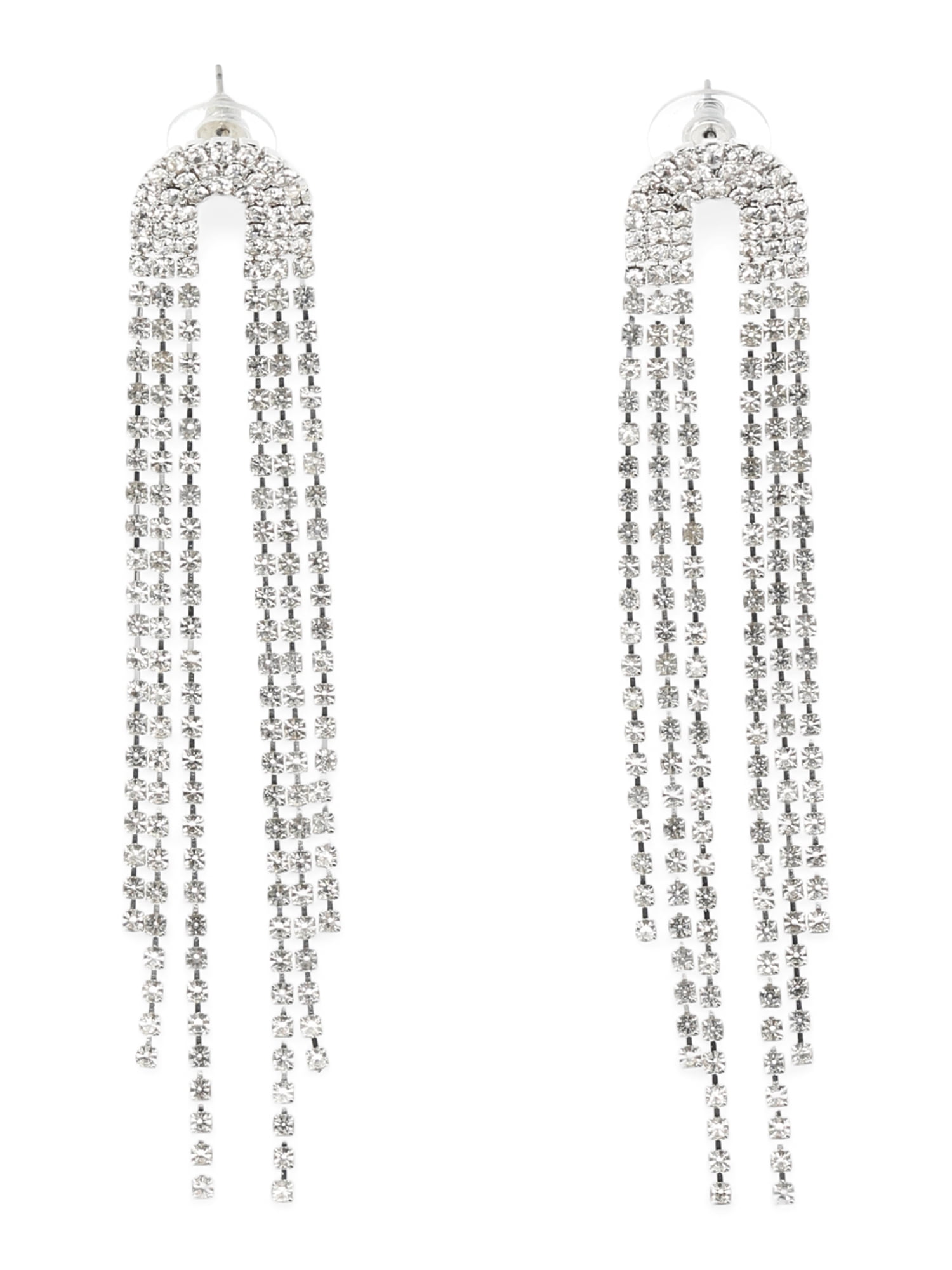 Madden NYC Women's Fashion Gold Tone Rhinestone Fringe Chandelier Statement Earrings