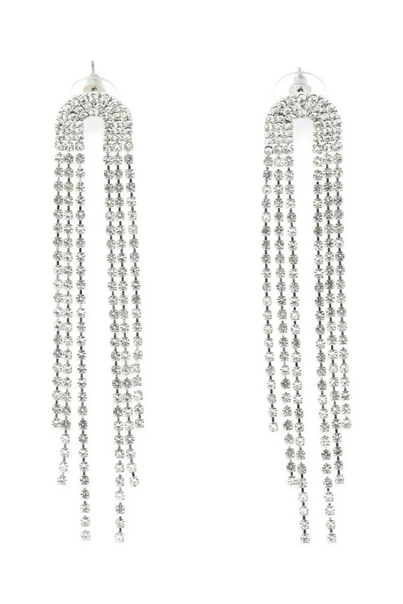 Women's Fashion Gold Tone Rhinestone Fringe Chandelier Statement Earrings