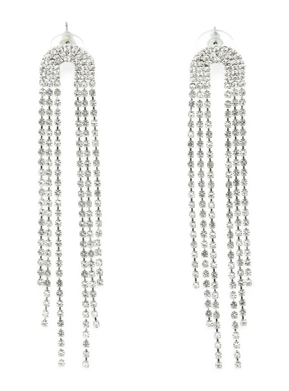 Women's Fashion Gold Tone Rhinestone Fringe Chandelier Statement Earrings