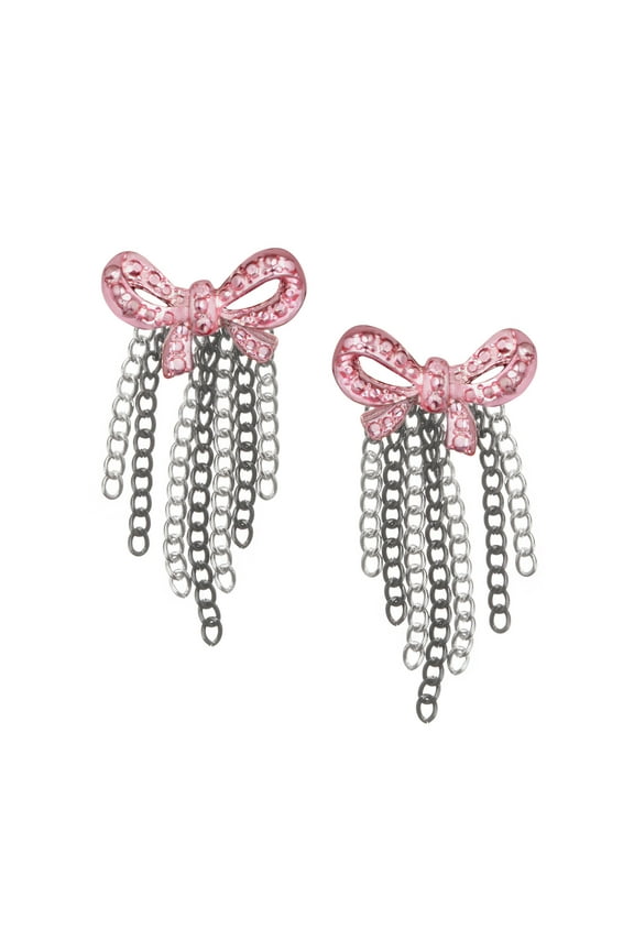 Women's Fashion Gold-Tone Romantic Bow Chain Fringe Earrings
