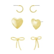 MADDEN NYC Women's Fashion Gold-Tone Romantic Bow & Heart Earring 3-Piece Set