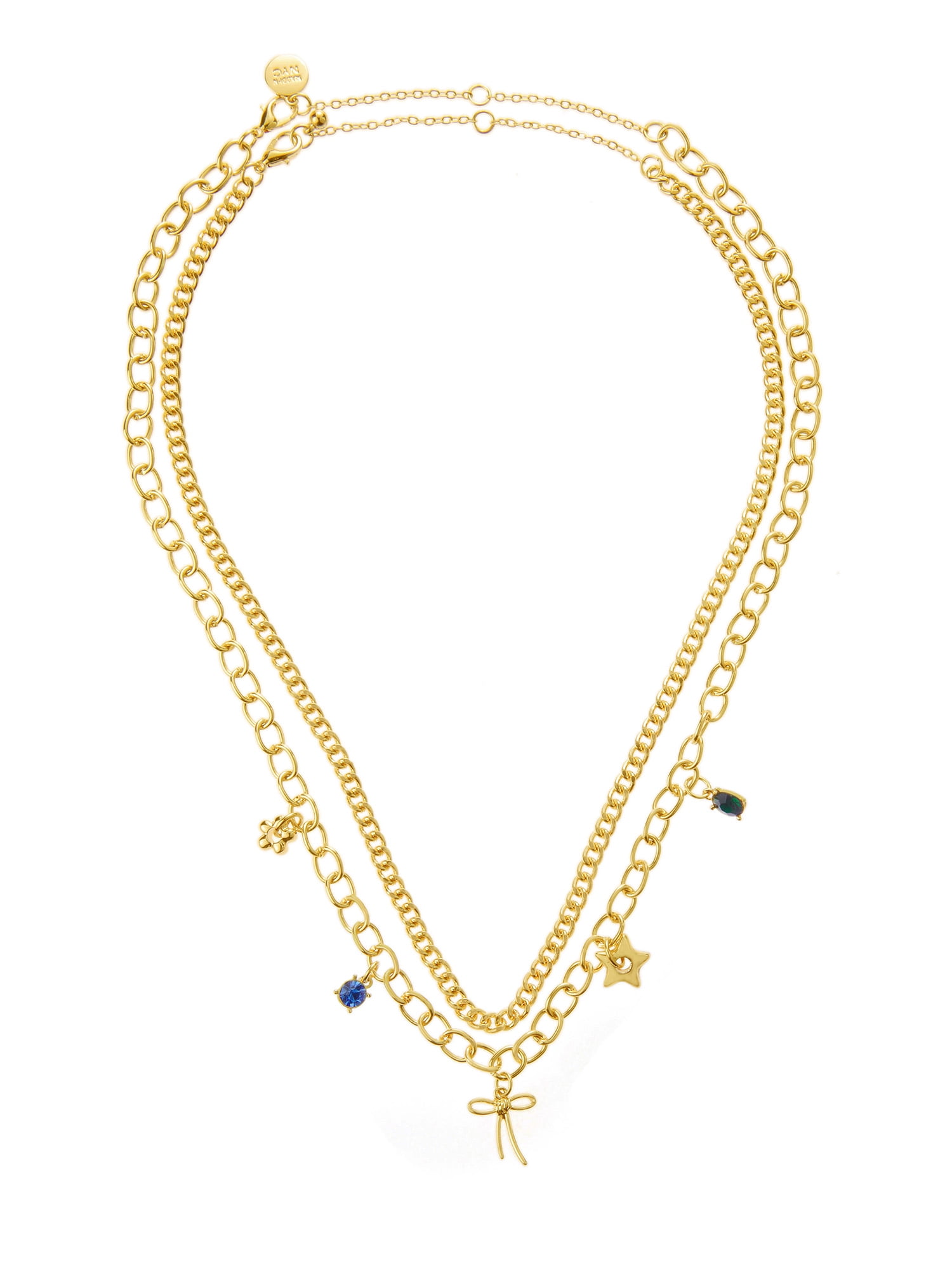 Madden NYC Women's Fashion Gold-Tone Romantic Bow Mixed Charm Bib Necklace 2-Piece Set