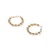 Madden NYC Women's Fashion Gold Tone Textured Twist Medium Hoop Earrings