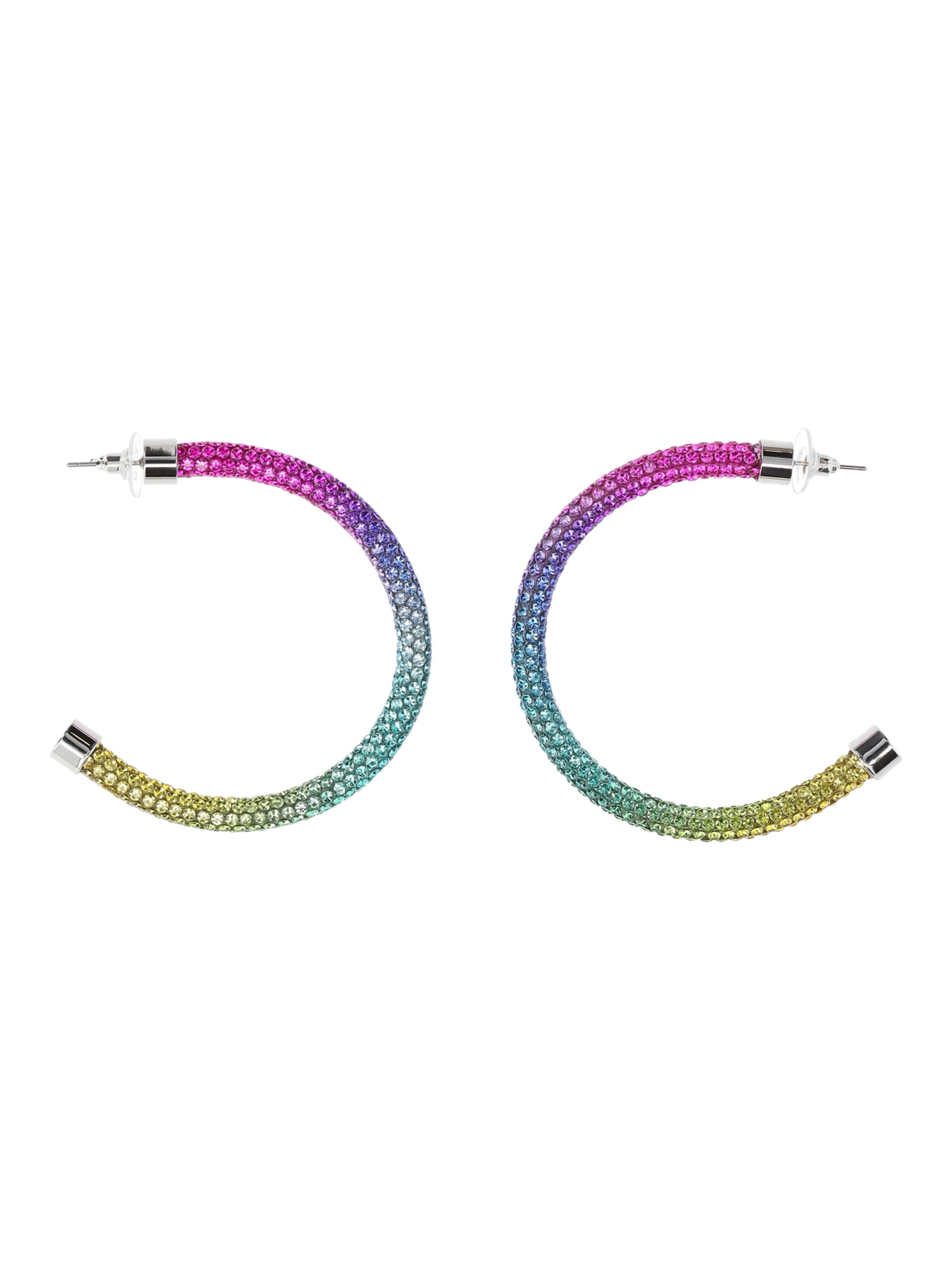 Madden NYC Women's Fashion Rainbow Pavé Tube Hoop Earrings