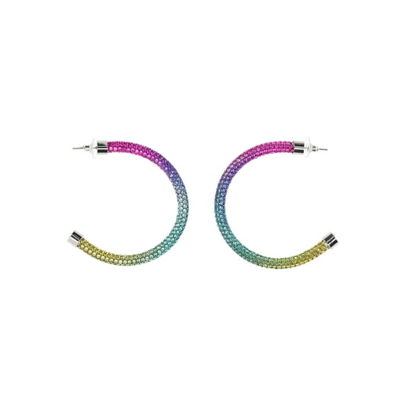 Madden NYC Women's Fashion Rainbow Pavé Tube Hoop Earrings