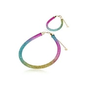 Women's Fashion Rainbow Tone Pavé Rope Necklace and Bracelet Jewelry Set, 2-Piece