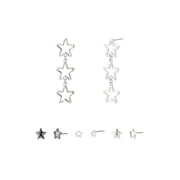 Madden NYC Womens Fashion Rhodium Celestial Star Linear & Stud Earring 4-Piece Giftable Boxed Statement Set