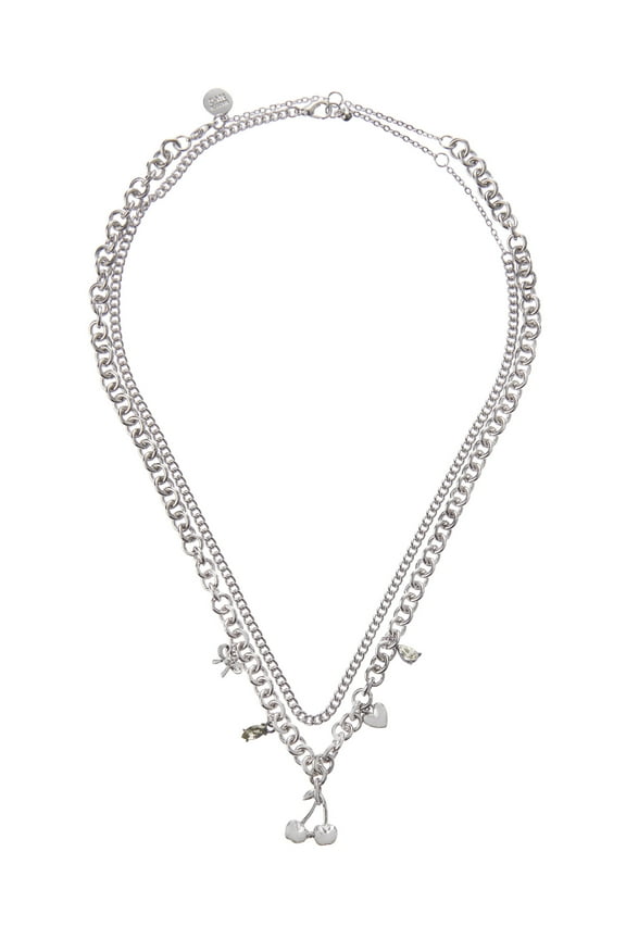 Women's Fashion Rhodium Cherry Bib Necklace 2-Piece Set