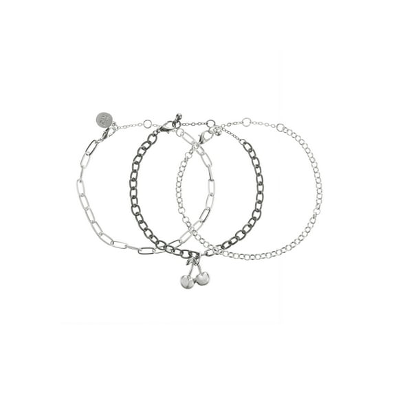 Madden NYC Women's Fashion Rhodium Cherry Charm Chain 3-Piece Bracelet Set
