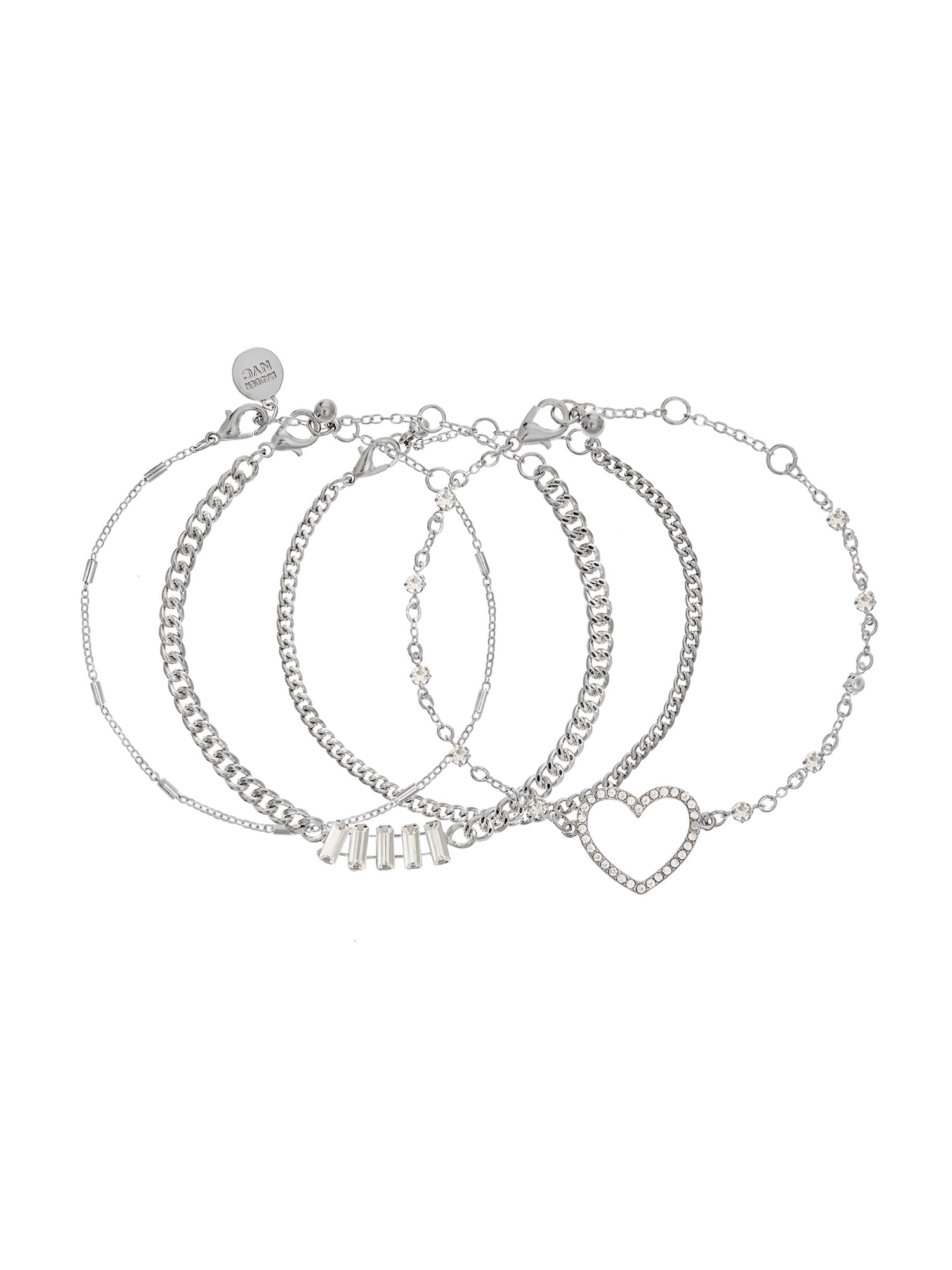 Madden NYC Women's Fashion Rhodium Pavé Heart Mixed 4-Piece Bracelet Set