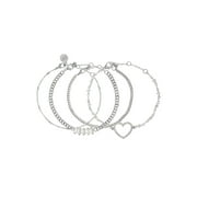 MADDEN NYC Women's Fashion Gold Tone Pavé Heart Mixed Bracelet Set, 4-Piece