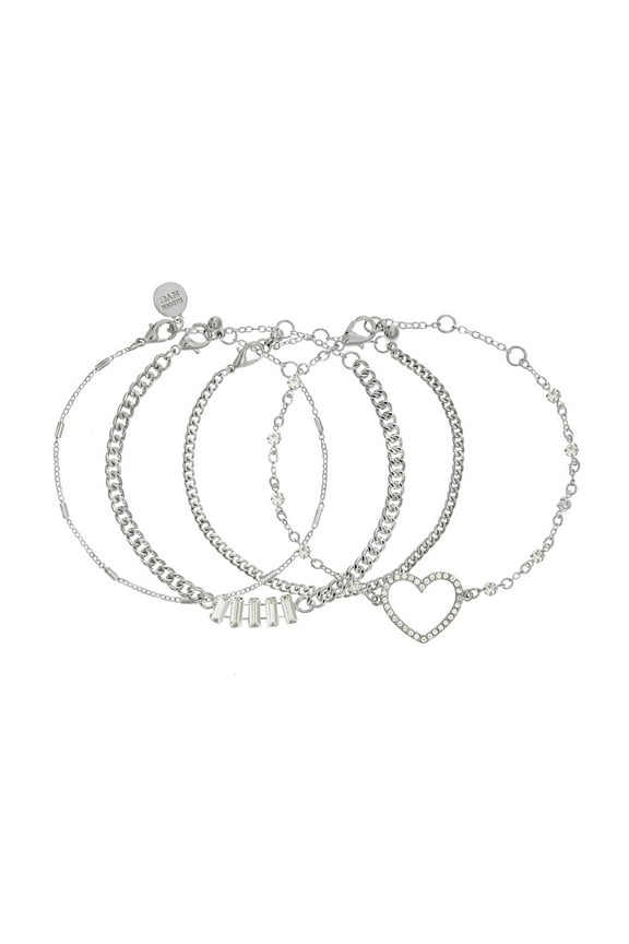 Women's Fashion Rhodium Pavé Heart Mixed 4-Piece Bracelet Set