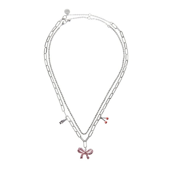 Madden NYC Women's Fashion Rhodium Romantic Bow Charm Pendant Necklace 2-Piece Set
