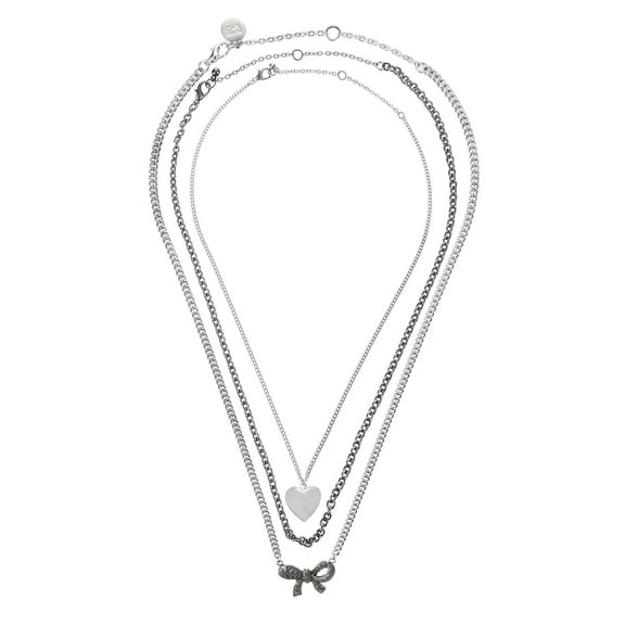 Madden NYC Women's Fashion Rhodium Romantic Heart & Bow Charm Pendant Necklace 3-Piece Set