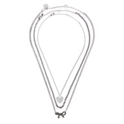Madden NYC Womens Fashion Rhodium Romantic Heart & Bow Charm Pendant Necklace 3-Piece Set