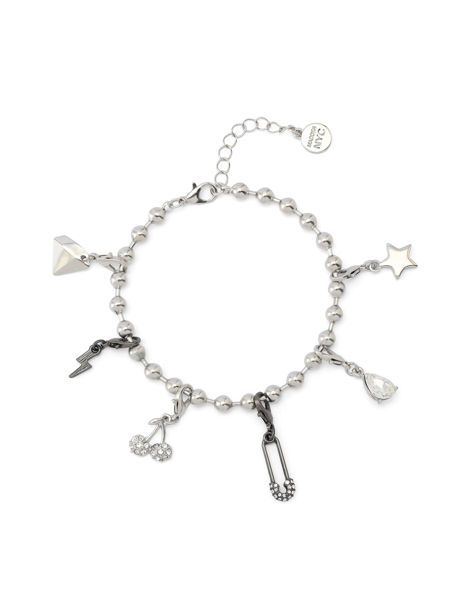 Madden NYC Women's Fashion Rhodium Safety Pin Bracelet & 3-Piece Charm Giftable Boxed Jewelry Set