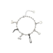 Madden NYC Womens Fashion Rhodium Safety Pin Bracelet & 3-Piece Charm Giftable Boxed Jewelry Set