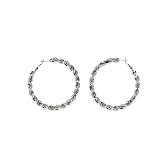 Madden NYC Women's Fashion Rhodium Textured Twist Large Hoop Earrings