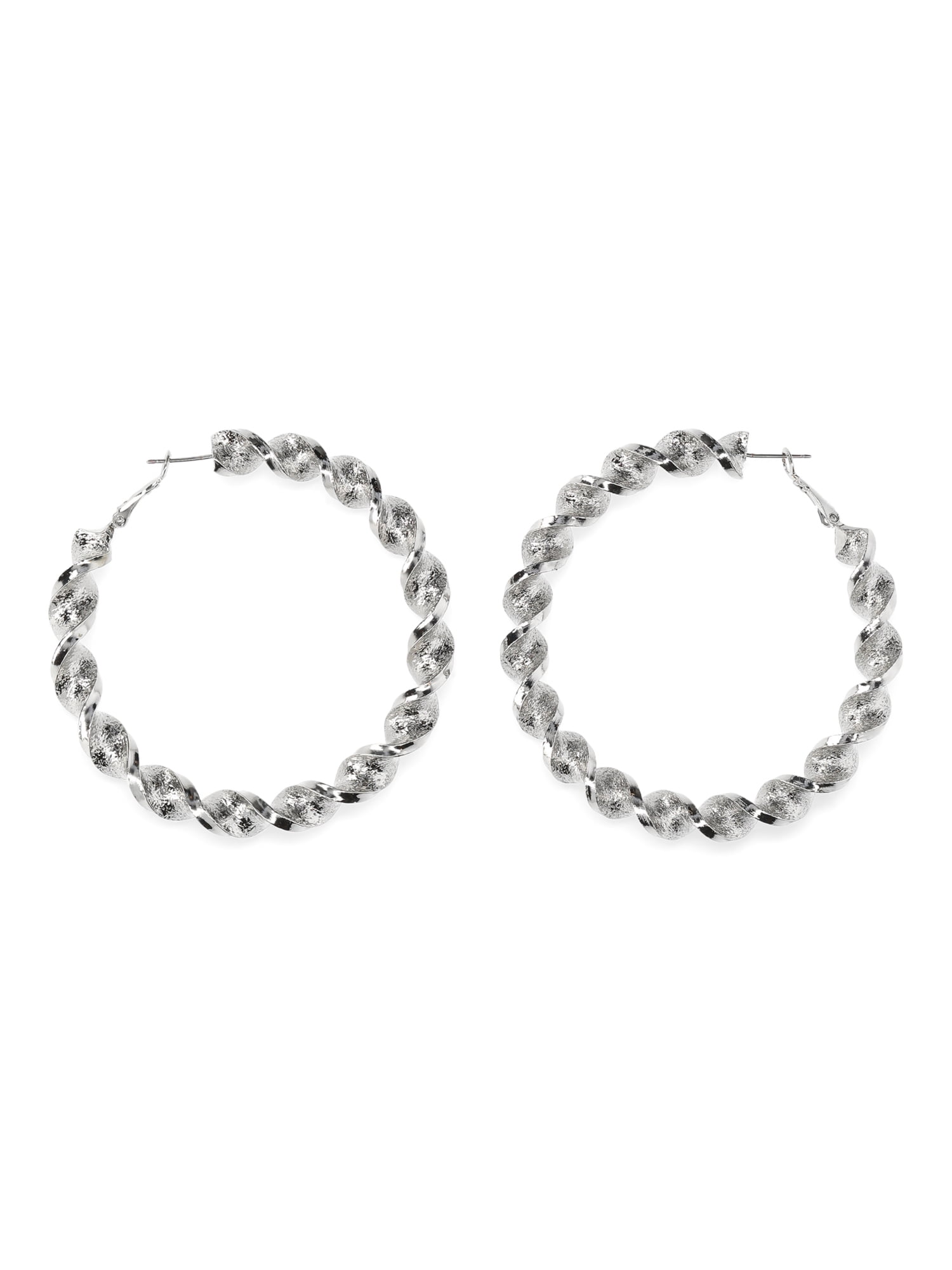 Madden NYC Women's Fashion Rhodium Tone Twist Large Hoop Earrings