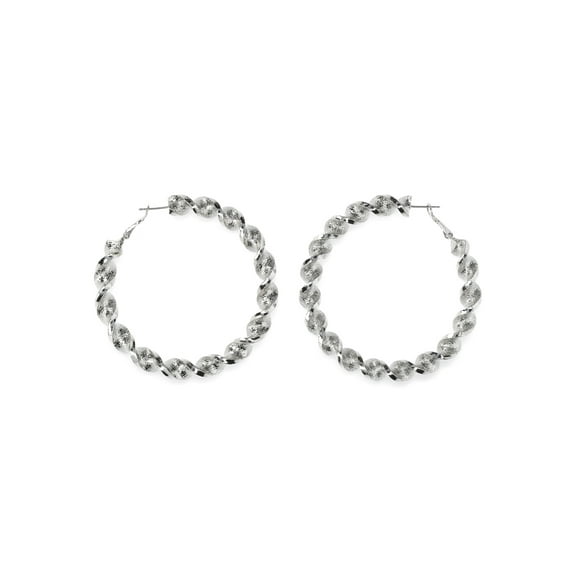 Madden NYC Women's Fashion Rhodium Tone Twist Large Hoop Earrings