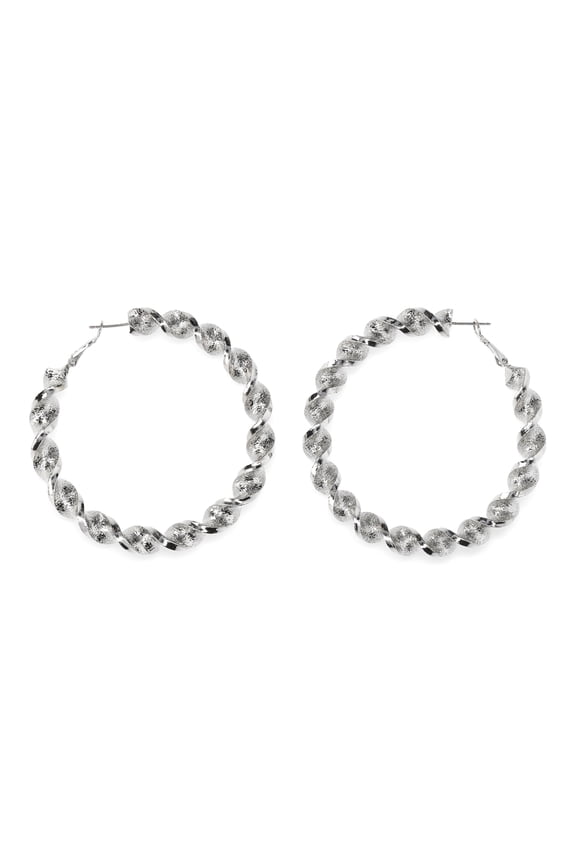 Women's Fashion Rhodium Tone Twist Large Hoop Earrings