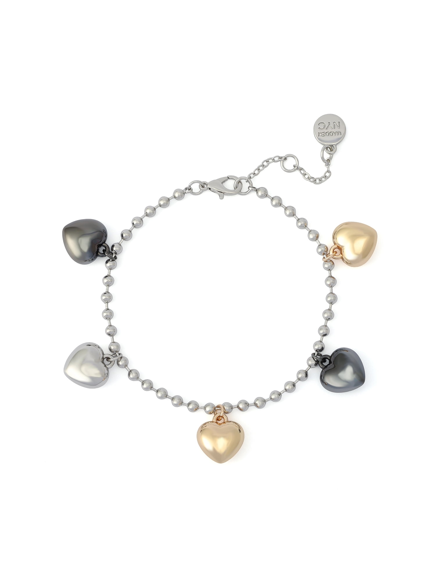 Madden NYC Women's Fashion Tri-Tone Heart Charm Bracelet