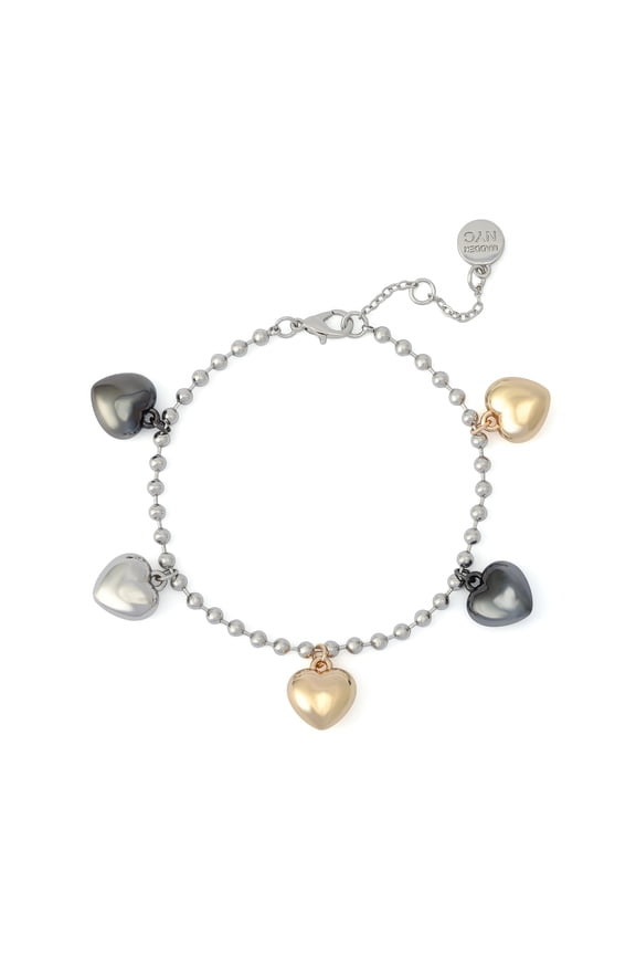 Women's Fashion Tri-Tone Heart Charm Bracelet