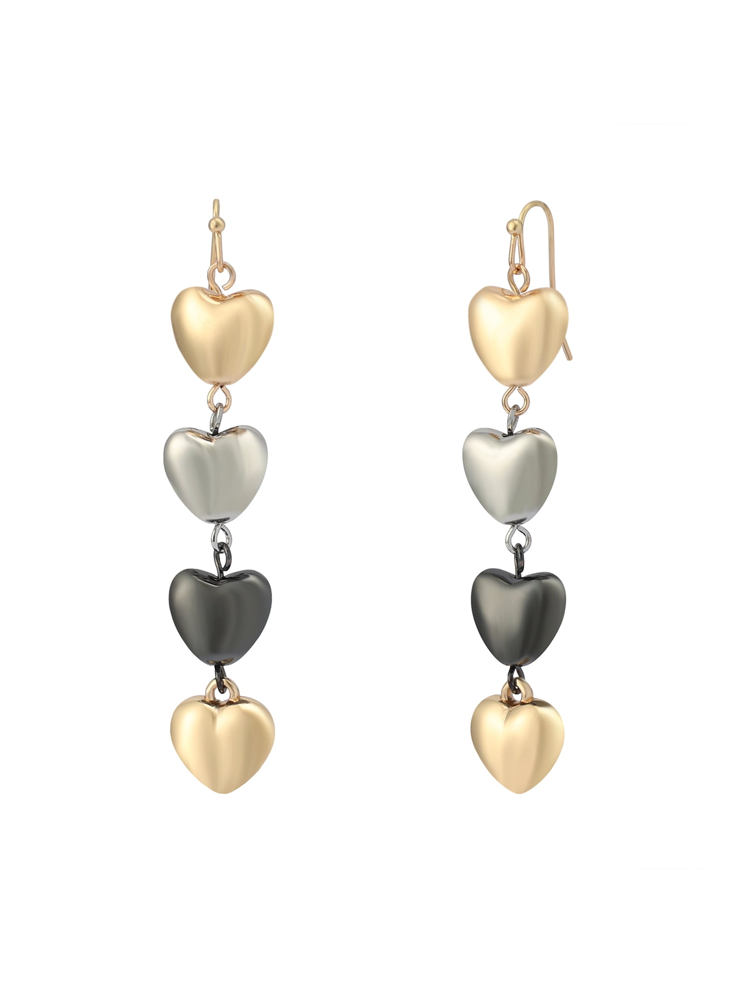 Madden NYC Women's Fashion Tri-Tone Puffy Heart Linear Earrings
