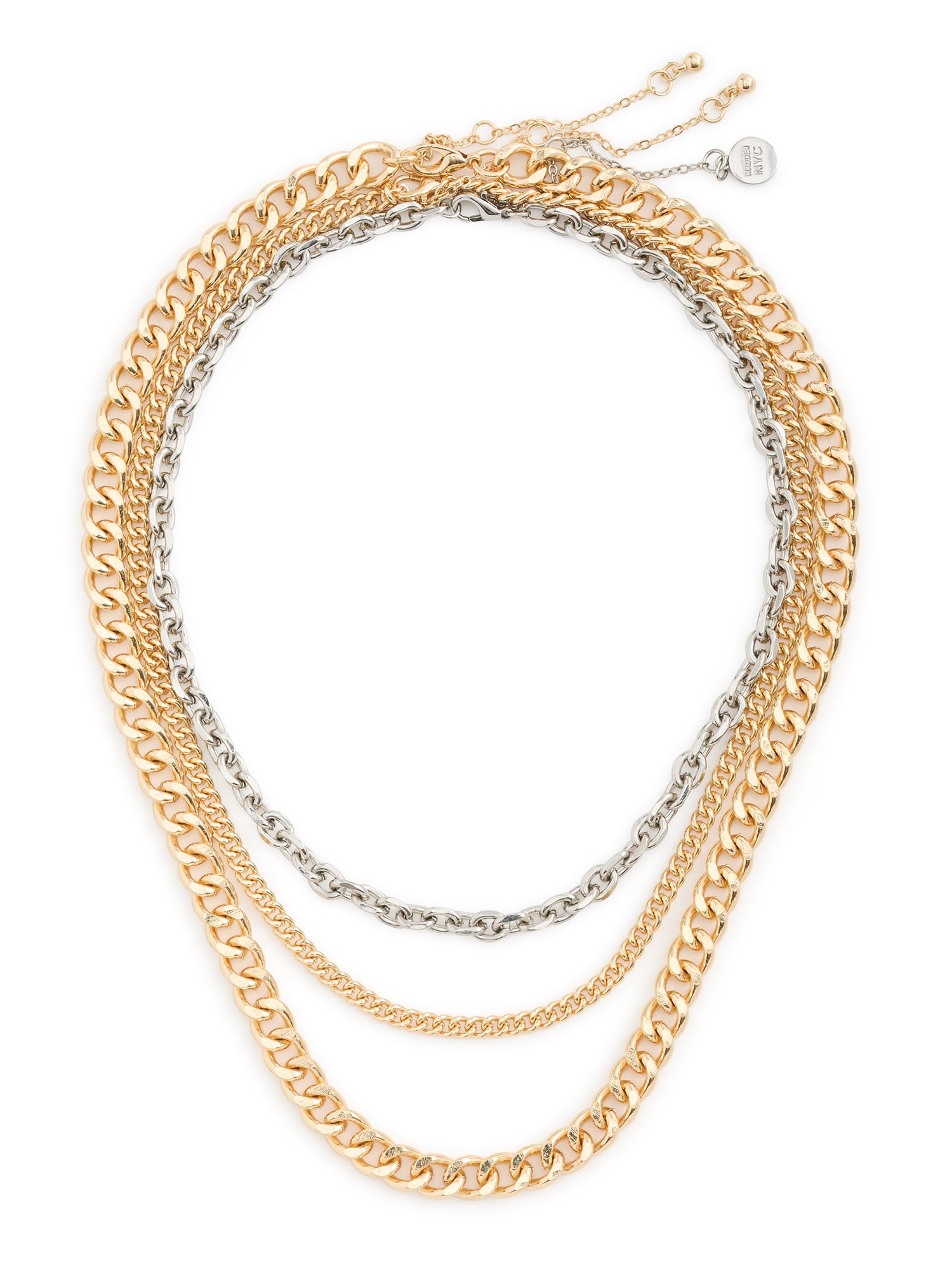 Madden NYC Women's Fashion Two Tone Mixed Chain Necklace Set, 3-Piece