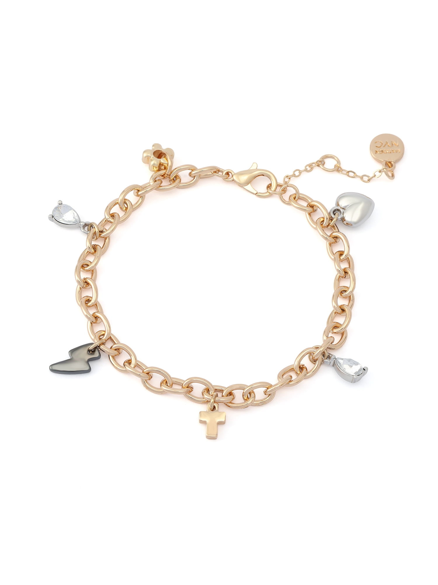 Madden NYC Women's Fashion Two-tone Cross Mixed Charm Bracelet